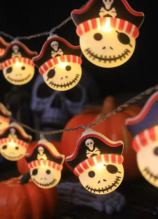 1PC Halloween 10 LED Battery Powered String Lights With Ghost Witch Cat Pumpkin Spider Web Skeleton Mummy Pirate Shape Indoor - Riparo82