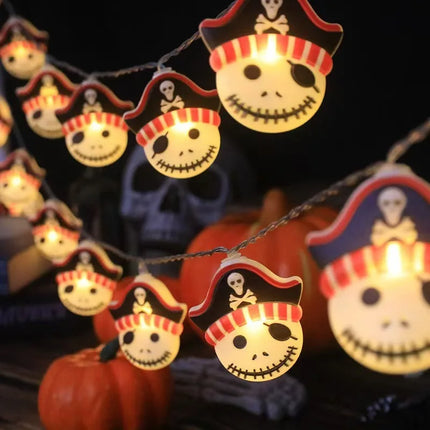 1PC Halloween 10 LED Battery Powered String Lights With Ghost Witch Cat Pumpkin Spider Web Skeleton Mummy Pirate Shape Indoor