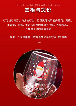 Set di tazze di vetro isolate a doppia parete da 4 pezzi di Babbo Natale - 300 ml resistenti al calore con manico tazze da caffè regalo di Natale perfetto - riparo82