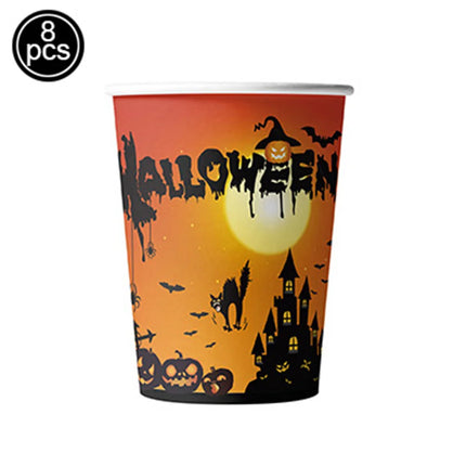 Halloween Theme Disposable Tableware Paper Plates Cups Straws Tablecloth Banner Spiral Cake Topper Happy Halloween Party Decor