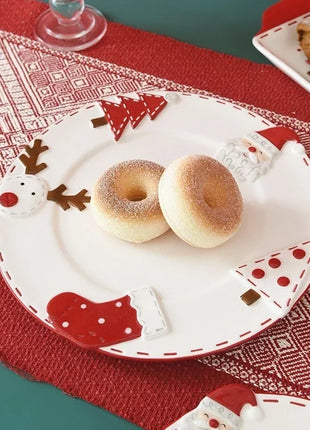 Piatto natalizio in ceramica Piatto rotondo creativo in rilievo di Babbo Natale Piatto da pranzo occidentale Torta Piatto da dessert Piatto da tavola natalizio - riparo82