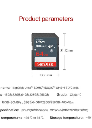 Scheda di memoria SanDisk SDXC 256GB 128GB 64GB SDHC 32GB 16GB U1 Class10 Scheda SD Memoria Flash ad alta velocità Scheda digitale di archiviazione