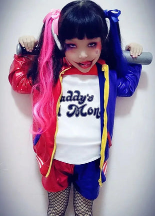 Top Quality Girls Suicide Harley Quinn Costumi Cosplay Squad Monster Giacca cucita Pantaloni Imposta Costume di Halloween