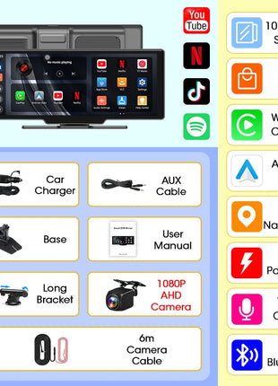 10.26" Wireless Carplay Android Auto Screen Car Radio Multimedia Video Player Rearview Camera Automotive Accessories 5G WIFI FM - Riparo82