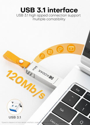 Kodak K133 Chiavetta USB 3.1 64 GB 128 GB 256 GB 512 GB Velocità di lettura 120 MB/s Corpo in metallo Fascia in pelle USB3.1 Pen Drive per PC e HD-TV