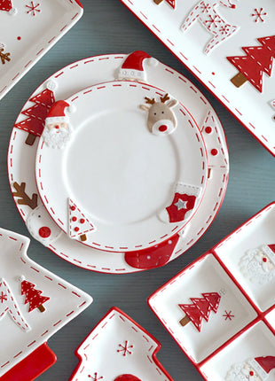 2025 Nuovo set di posate in ceramica dipinta a mano di Natale Piatto da bistecca di Natale carino Piatto piatto colorato sottosmalto in rilievo - riparo82