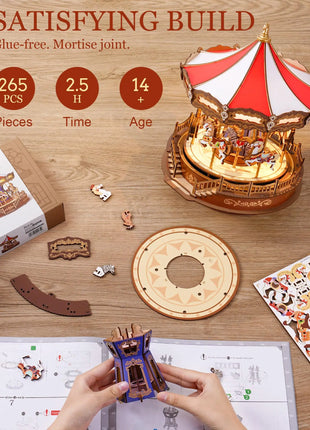 Robotime Rolife Carosello classico Carillon Facile da montare Puzzle in legno 3D Design mobile con regali di Natale leggeri per la famiglia - riparo82