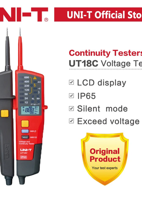 UNI-T Voltage Testers UT18C UT18D UT15C Phase Sequence Continuity Voltage Detector LCD Display Auto Range IP65 Waterproof Meter