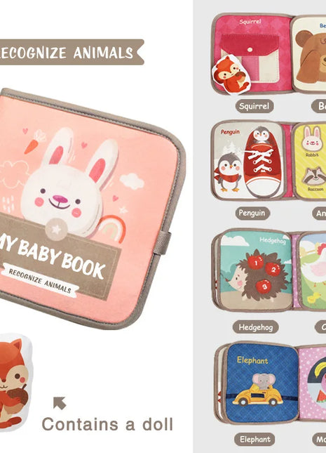 Libro occupato Montessori Libro per l'educazione precoce del bambino, giocattolo puzzle, libro in tessuto cognitivo per animali, libro in pasta ripetuto e giocattoli sensoriali - riparo82