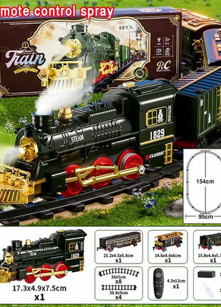 Natale Elettrico Treno A Vapore Binario Giocattolo Per Bambini Retro Locomotiva A Vapore Controllo Spray Binario Ad Alta Velocità Suono Luce Treno Modello BoysToy