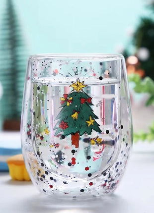 Tazza di vetro a doppia parete di Natale, regalo di Natale, stella-albero, pupazzo di neve, resistente al calore, per uso domestico, succo di latte, birra, tazza da tè, tazza da caffè - riparo82