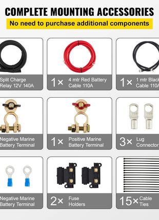 VEVOR Split Charge Relay Kit Voltage Sense Relay Professional 12V 140AMP W/ 2/4/5/6 mtr Battery Cable for ATVs UTVs RVs Camping - Riparo82