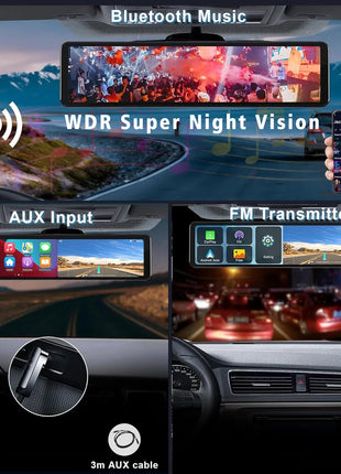 11.26" 4K 2160P Car Dvr Carplay Android Auto Dash Cam GPS WIFI BT FM Stream Rear View Mirror Dashcam Dvrs Camera Drive Recorder - Riparo82