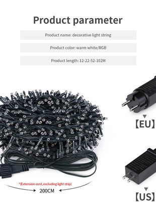 Luce natalizia per esterni Ghirlanda di Capodanno Lampada 100m 20m Scintillio LED String Vacanza Matrimonio Luci decorative adornos de navidad