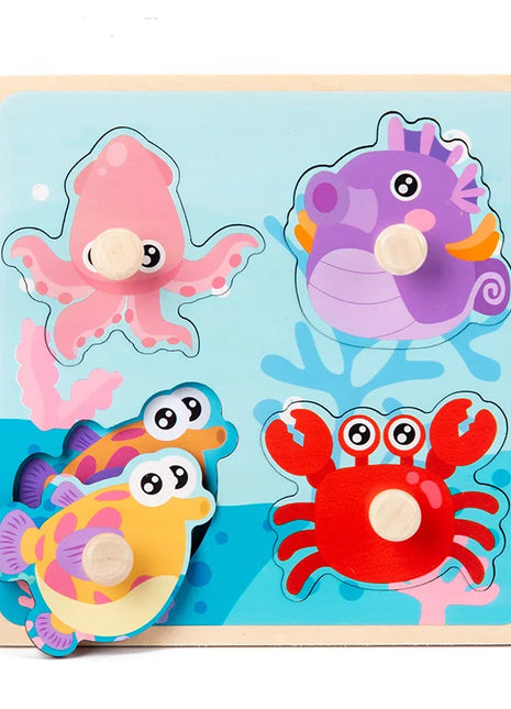 Giocattoli per bambini Puzzle in legno Montessori Giocattoli per bambini Grab Board Animali Cognizione Giocattoli educativi per l'apprendimento per bambini 1-3 anni - riparo82