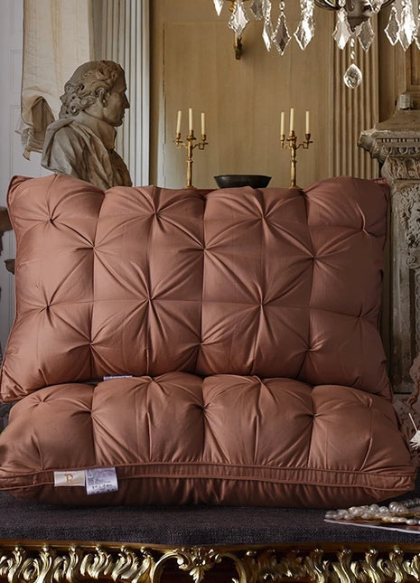 Luxury 100% Goose Down Feather Stuffed Pillows Pinch Pleat Design Neck Protection Bed Pure Cotton Cover Cushion for Sleeping - Riparo82