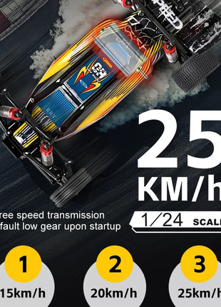 WLtoys 244016 Auto ad alta velocità, proporzionale 1:24, auto RC telecomandate di alta qualità, trazione a due ruote, giocattolo e regalo per ragazzo da corsa