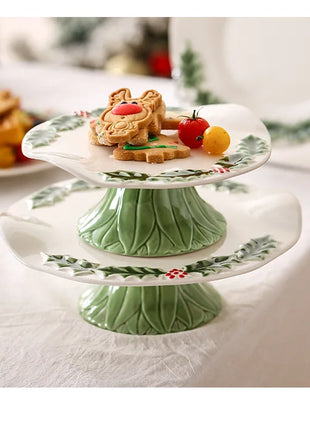 Piatto da pranzo in ceramica in rilievo Piatti da dessert per torte in stile natalizio per la casa Stoviglie da cucina di alta qualità Vassoio da frutta per festival - riparo82