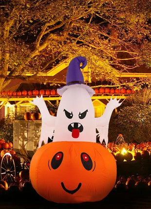 Halloween 1.5m Inflatable Luminous Decoration White Ghost Hat Pumpkin Built-in LED Light Ghost Christmas Outdoor Indoor Ornament - Riparo82
