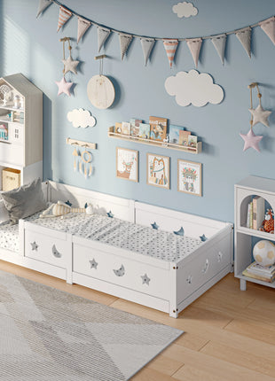 Letto per Bambini RosahqndaKids in Legno Massiccio Montessori con Protezione Anticaduta - Letto Sicuro per Bambini - Design Scandinavo
