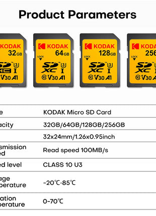 KODAK microsd 256gb Scheda SD Ad Alta velocità C10 U3 32GB 64GB 128GB carte Scheda di Memoria sd USH-1 SDXC Flash chiavetta USB sdcards Per La Macchina Fotografica