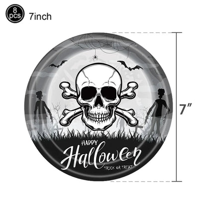 Halloween Theme Disposable Tableware Paper Plates Cups Straws Tablecloth Banner Spiral Cake Topper Happy Halloween Party Decor