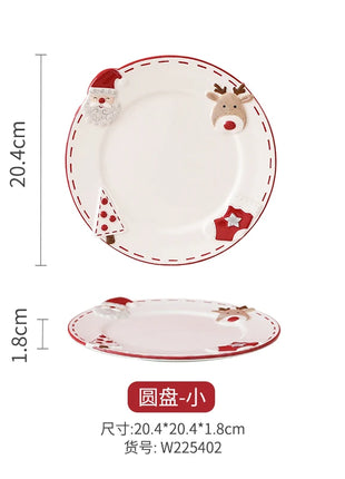 Set di piatti di Babbo Natale dipinti a mano nordici Set di stoviglie per tazze d'acqua con teiera sigillata in ceramica a rilievo rosso - riparo82