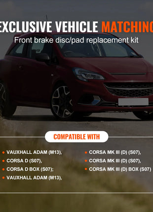 SucceBuy Kit freno anteriore Rotori freno Kit sostituzione pastiglie freno in ceramica Rotori anteriori da 257 mm per Vauxhall Adam(M13) Corsa D (S07)