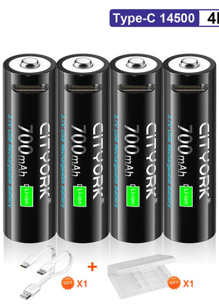 Batteria ricaricabile da dito USB 3.7V 700mAh 14500 AA con porta di ricarica rapida di tipo C per torcia a LED giocattoli lampada frontale per mouse - riparo82