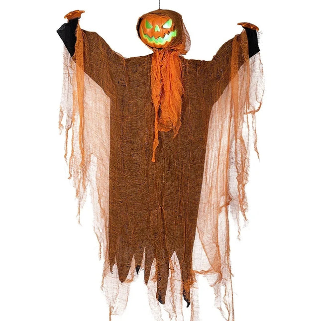 2024 Halloween Hanging Pumpkin Hanging Head Green Light Scary Voice Ghost House Pumpkin Head Prop Halloween Courtyard Decoration