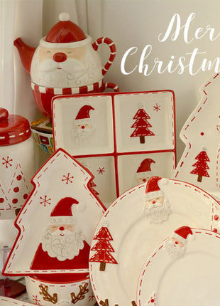 2025 Nuovo set di posate in ceramica dipinta a mano di Natale Piatto da bistecca di Natale carino Piatto piatto colorato sottosmalto in rilievo - riparo82