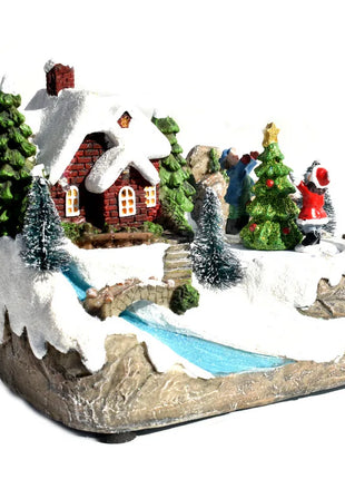 Ornamento per la casa di Natale illuminato a LED, arredamento del villaggio europeo con design musicale e fiocco di neve, decorazione da tavolo delle fiabe invernali