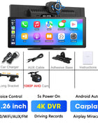 11.26 Inch 4K DVR Wireless CarPlay & Android Auto Dash Cam Bluetooth Audio GPS Navigation Dashboard Dual Lens Video Recorder - Riparo82