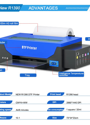 Stampante A3 DTF/Stampante A3 XP600 DTF/Stampante A4 L805 DTF Macchina da stampa per magliette per stampante a trasferimento diretto in legno metallico