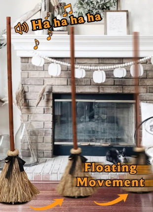 Floating Witch Broom Halloween Holiday Party Decoration Props Haunted Animation Dance Broom Home Decorations - Riparo82
