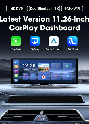 10/11.26" Wireless Carplay Screen for Car,4K Dash Cam HD Car DVR,Android Auto GPS Navigation Video Recorder,1080P Camera,FM,WIFI - Riparo82
