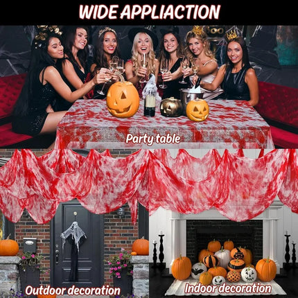 55*200cm Halloween Blood Gauze Window Doorways Wall Decoration Blood Creepy Cloth Haunted House Home Party Scary Scene Props