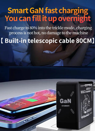 Xiaomi GaN120W Ultra Fast Charger With Retractable Type-C Lightning Cable Fast Charging Adapter For iPhone16 iPad Samsung Huawei - Riparo82