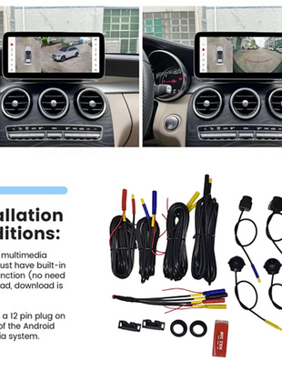 T45C_360 Vehicle Camera Panoramic Surround View 1080P AHD Front Rear Left Right View Camera for Android Car Radio System - Riparo82