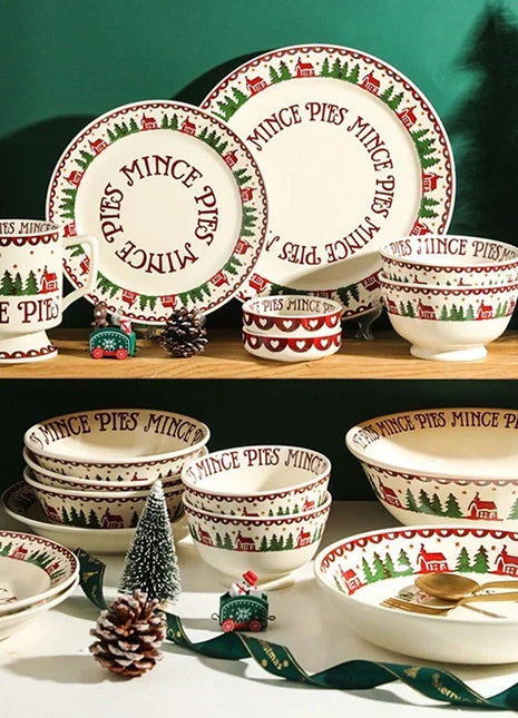 Piatto da pranzo natalizio da 10 pollici Servizio piatto in ceramica sottosmalto Tagliatelle Insalata Torta Zuppa Ciotola Piatto di salsa Piccola tazza W7M3G6 - riparo82