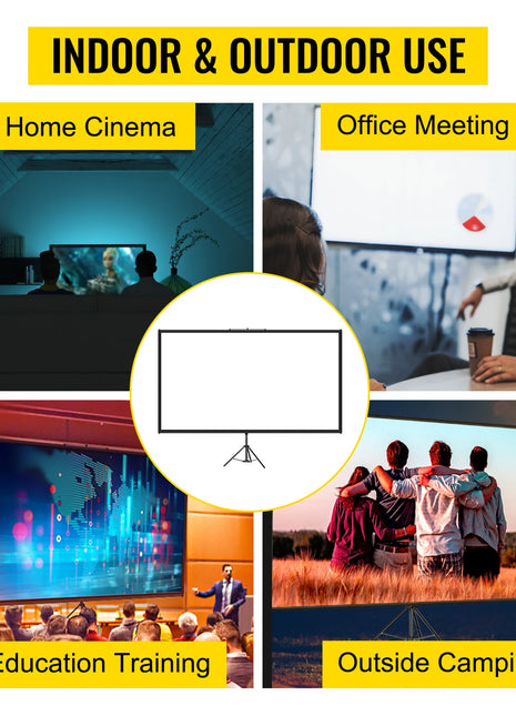 SucceBuy 100 Inch Tripod Projector Screen with Stand 16:9 4K HD Portable Projection Home Cinema for Indoor & Outdoor Projection - Riparo82