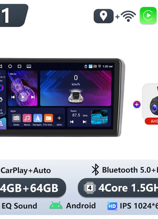 Podofo 6+128G Android 2Din Autoradio for Audi A3 2008-2012 Wireless CarPlay 9" IPS Screen Car Radio GPS Navigation Stereo Wifi - Riparo82