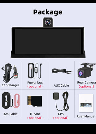 10.26" 4K Dash Cam Carplay Android Auto GPS 5G WIFI FM BT Car Dvr 350 ° Rotation Dual Lens Dashcam Truck Camera Drive Recorder - Riparo82