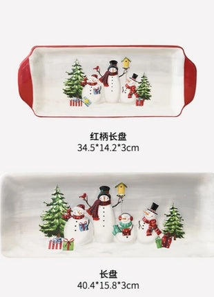 Piatto in ceramica natalizia Piatto da pranzo rettangolare in rilievo creativo di Babbo Natale Piatto da dessert per torta occidentale Stoviglie da cucina - riparo82