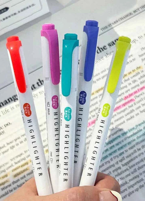 5pcs Pastel Highlighters Colors Dual Tip Fluorescent Hook Pen Colored Mark Pen Cute Markers for Journaling Japanese Stationery
