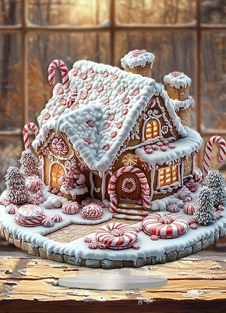 Casa di zucchero filato acrilico 2D/casa delle torte Casa di neve di Natale in miniatura Ornamenti da tavolo Decorazioni natalizie e ornamenti per la casa