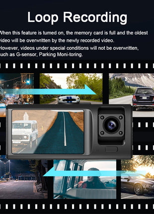 3 Channel Dash Cam for Cars Camera HD 1080P 3-Lens Vehicle Video Recorder Black Box Dual Lens Inside Car DVR Rear View Camera - Riparo82