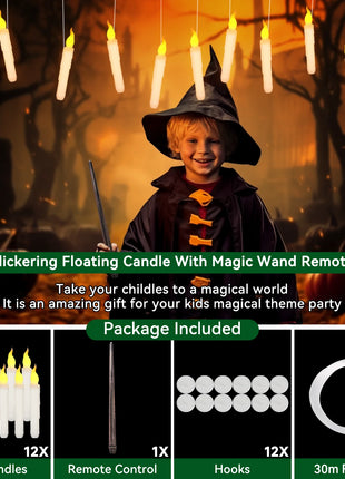 Halloween LED Floating Candles with Magic Wand Remote Battery Operated Potter Floating Candles Warm Light Home Party Decoration - Riparo82