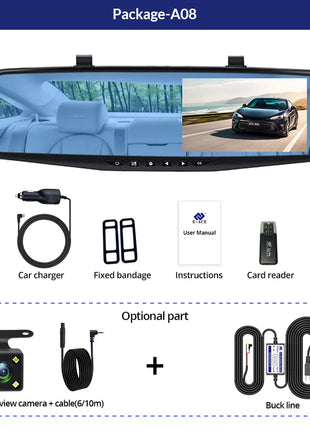Dash Cam  4.3 Inch Car Dvr Dashcam car camera 24h Front and Rear 1080P Mirror Rear Camera Rearview Mirror Digital Video Recorder - Riparo82