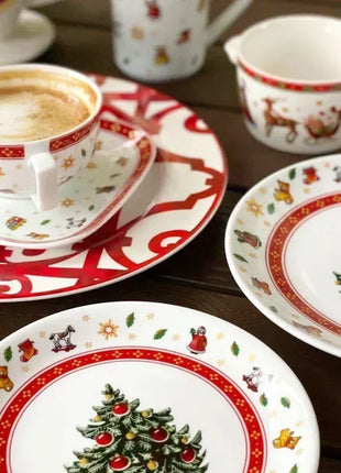Set di piatti natalizi in ceramica ad alta temperatura, albero di Natale, piatto per cibo occidentale, bella tazza da caffè, ciotola, set natalizio di varietà ricca - riparo82